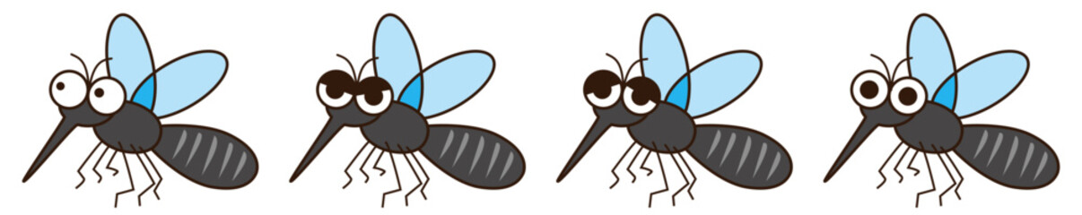 4パターンの2dのデフォルメの昆虫蚊のイラスト