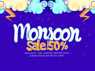 vector illustration,Banner Monsoon season Offer or Sale for Monsoon season.
