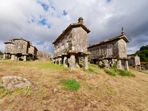 Lindoso Granaries or Espigueiros de Lindoso in Portugal. These narrow stone granaries have been used to store and dry out grain for hundreds of years.