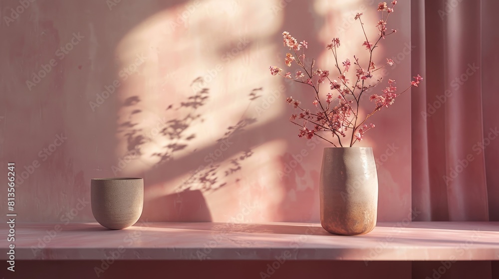 Poster create an elegant design by blending neutral tones and subtle hues in a minimalist banner with a mut
