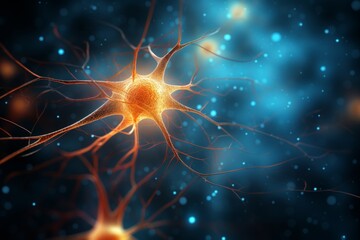 Nerve cell in the brain. Vibrant neuron cells on abstract backdrop. Neuronal Network Activity