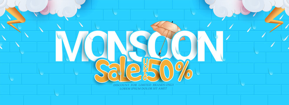 vector illustration,Banner Monsoon season Offer or Sale for Monsoon season.
