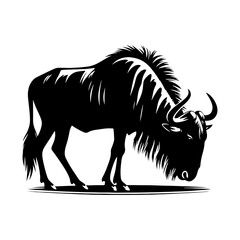 Minimalist Vector Wildebeest Silhouette Evoking Serene Savannah Scenes- Wildebeest Illustration.