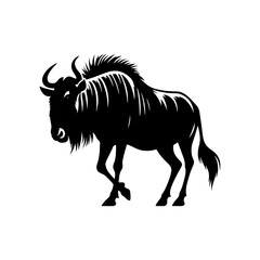 Minimalist Vector Wildebeest Silhouette Evoking Serene Savannah Scenes- Wildebeest Illustration.