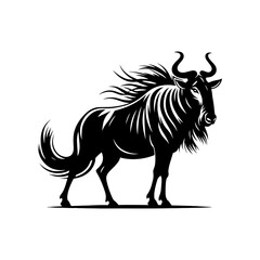 Minimalist Vector Wildebeest Silhouette Evoking Serene Savannah Scenes- Wildebeest Illustration.