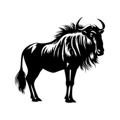 Minimalist Vector Wildebeest Silhouette Evoking Serene Savannah Scenes- Wildebeest Illustration.