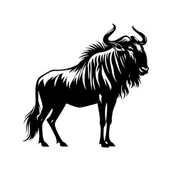 Minimalist Vector Wildebeest Silhouette Evoking Serene Savannah Scenes- Wildebeest Illustration.