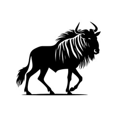 Minimalist Vector Wildebeest Silhouette Evoking Serene Savannah Scenes- Wildebeest Illustration.