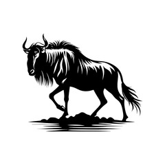 Minimalist Vector Wildebeest Silhouette Evoking Serene Savannah Scenes- Wildebeest Illustration.