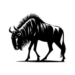 Minimalist Vector Wildebeest Silhouette Evoking Serene Savannah Scenes- Wildebeest Illustration.