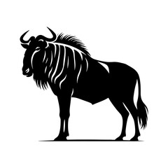 Minimalist Vector Wildebeest Silhouette Evoking Serene Savannah Scenes- Wildebeest Illustration.