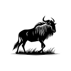 Minimalist Vector Wildebeest Silhouette Evoking Serene Savannah Scenes- Wildebeest Illustration.