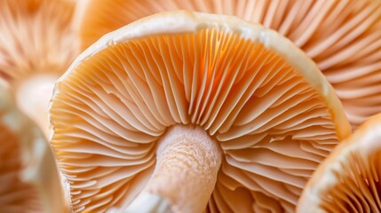 Macro shot of a single mushroom filling the frame to reveal its delicate gills