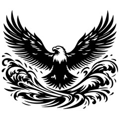 Silhouette of an eagle flapping its wings