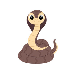 Snake in flat style. Cartoon illustration of a cobra on a white background. Kids illustration. Symbol of the 2025 year.	
