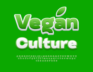 Vector lifestyle concept Vegan Culture with set of Alphabet Letters and Numbers. White and Green modern Font