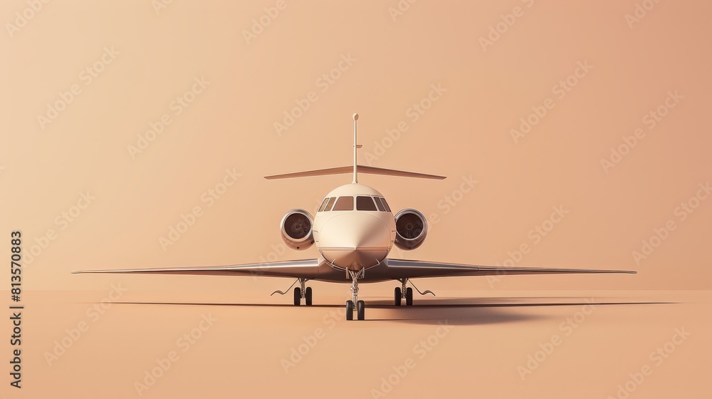 Poster corporate jet flat design front view business trips theme 3d render complementary color scheme