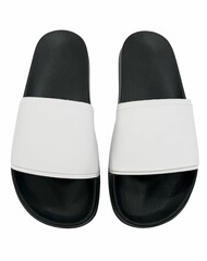 Vertical shot of white and black slide sandals for men isolated on a white background
