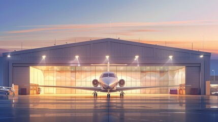 Airplane hangar flat design front view private storage theme water color Complementary Color Scheme
