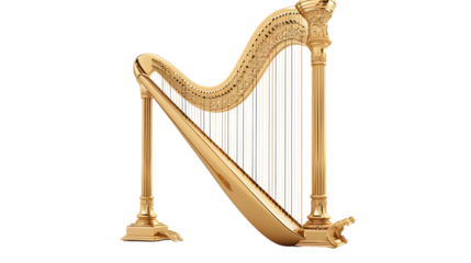 classical musical instrument harp isolated on transparent background 