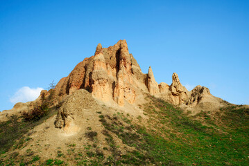 Fototapeta premium Sand Pyramids located near the city of Foca in Bosnia and Herzegovina. The Sand Pyramids are a fascinating natural phenomenon.