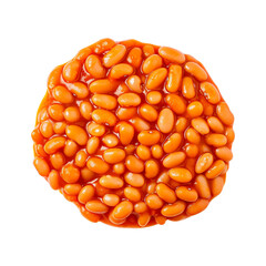 A top view of baked beans in tomato sauce isolated on transparent or white background, png