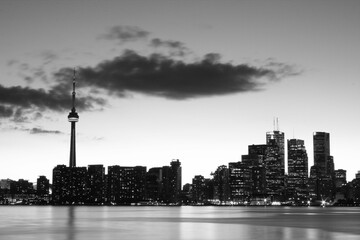 Beautiful grayscale cityscape Toronto at the riverside