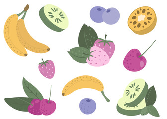 fruits and cherries  vector icons set