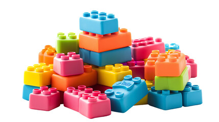 Colored toy bricks isolated on transparent background 
