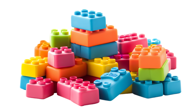 Colored toy bricks isolated on transparent background 