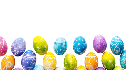 Colorful Easter egg bottom border isolated on transparent background 