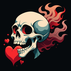 Hauntingly beautiful image of a skull releasing delicate heart-shaped smoke from its hollow eye sockets