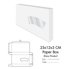 Clear Folding Carton Box with diecut for Design, Detail, Banner, Background. White Handle Package