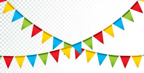 Colorful Party Flags Garland Isolated on Clean Background. Vector Festa Junina Illustration for Brazil June Traditional Saint John Holiday Festival Design for Celebration Banner, Greeting Card