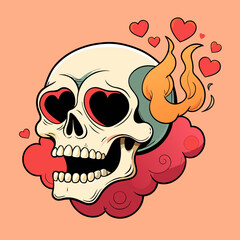 Hauntingly beautiful image of a skull releasing delicate heart-shaped smoke from its hollow eye sockets