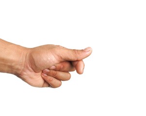 Male hands gesture holding cards or business cards. Some types of documents Identification card or passport Or do a mini heart pose. Isolated on a white background.