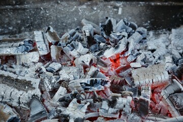 Close-up shot of burning charcoal