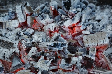 Close-up shot of burning charcoal