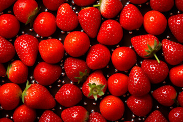 Close-up of abundant fresh strawberry on plastic container tray, showcasing the vibrant and juicy fruit harves