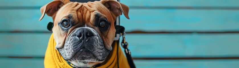 A Bulldog with a vintage camera, capturing an old-school photographer vibe, ideal for photography or vintage-themed promotions