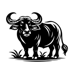 River's Guardian: Vector Water Buffalo Silhouette -Reflecting Strength and Serenity- Minimalist Water Buffalo Vector- Water Buffalo Illustration.