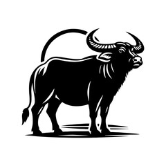 River's Guardian: Vector Water Buffalo Silhouette -Reflecting Strength and Serenity- Minimalist Water Buffalo Vector- Water Buffalo Illustration.