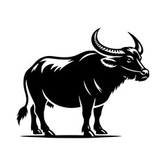 River's Guardian: Vector Water Buffalo Silhouette -Reflecting Strength and Serenity- Minimalist Water Buffalo Vector- Water Buffalo Illustration.