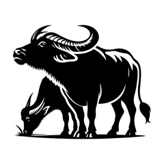 River's Guardian: Vector Water Buffalo Silhouette -Reflecting Strength and Serenity- Minimalist Water Buffalo Vector- Water Buffalo Illustration.