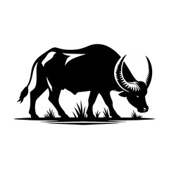 River's Guardian: Vector Water Buffalo Silhouette -Reflecting Strength and Serenity- Minimalist Water Buffalo Vector- Water Buffalo Illustration.