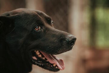 Closeup of an adorable black Labrador retriever dog