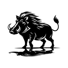 Desert Sentinel: Vector Warthog Silhouette, Symbolizing Vigilance and Survival- Illustration of Warthog- Minimalist Warthog Vector.