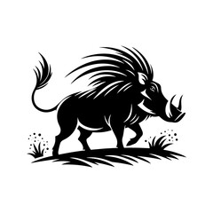 Desert Sentinel: Vector Warthog Silhouette, Symbolizing Vigilance and Survival- Illustration of Warthog- Minimalist Warthog Vector.