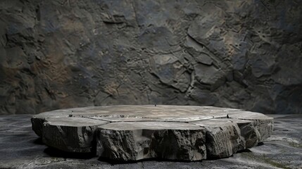 A dramatic natural rock podium in a cave, with spotlighting and textured walls