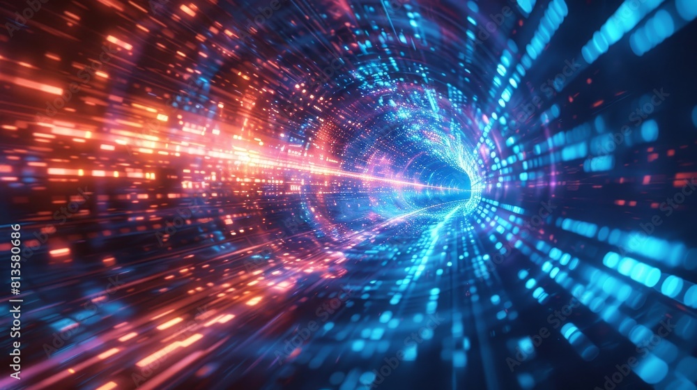 Poster abstract impression of a technological singularity, data moving at light speed in a cybernetic space